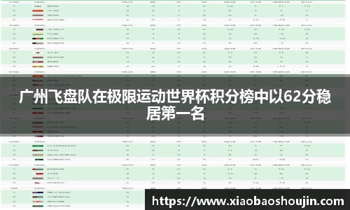 广州飞盘队在极限运动世界杯积分榜中以62分稳居第一名