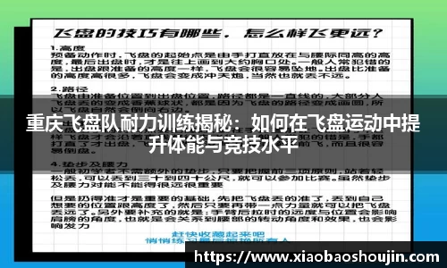 重庆飞盘队耐力训练揭秘：如何在飞盘运动中提升体能与竞技水平