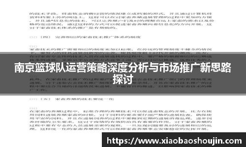 南京篮球队运营策略深度分析与市场推广新思路探讨