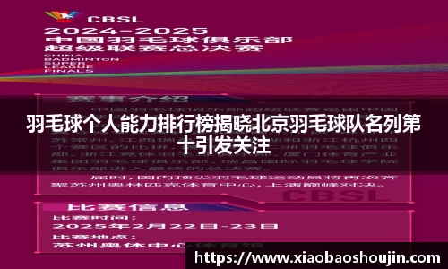 羽毛球个人能力排行榜揭晓北京羽毛球队名列第十引发关注