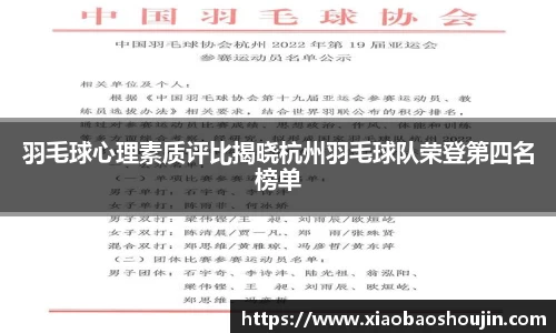 羽毛球心理素质评比揭晓杭州羽毛球队荣登第四名榜单
